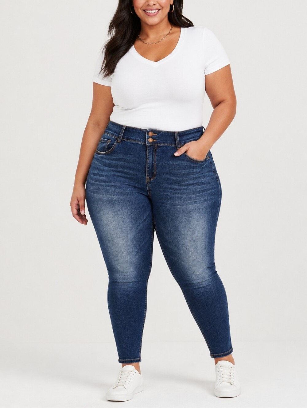 👖 Honey & Brittle Plus Size Skinny Jeans Size 22 Double Button Medium Wash